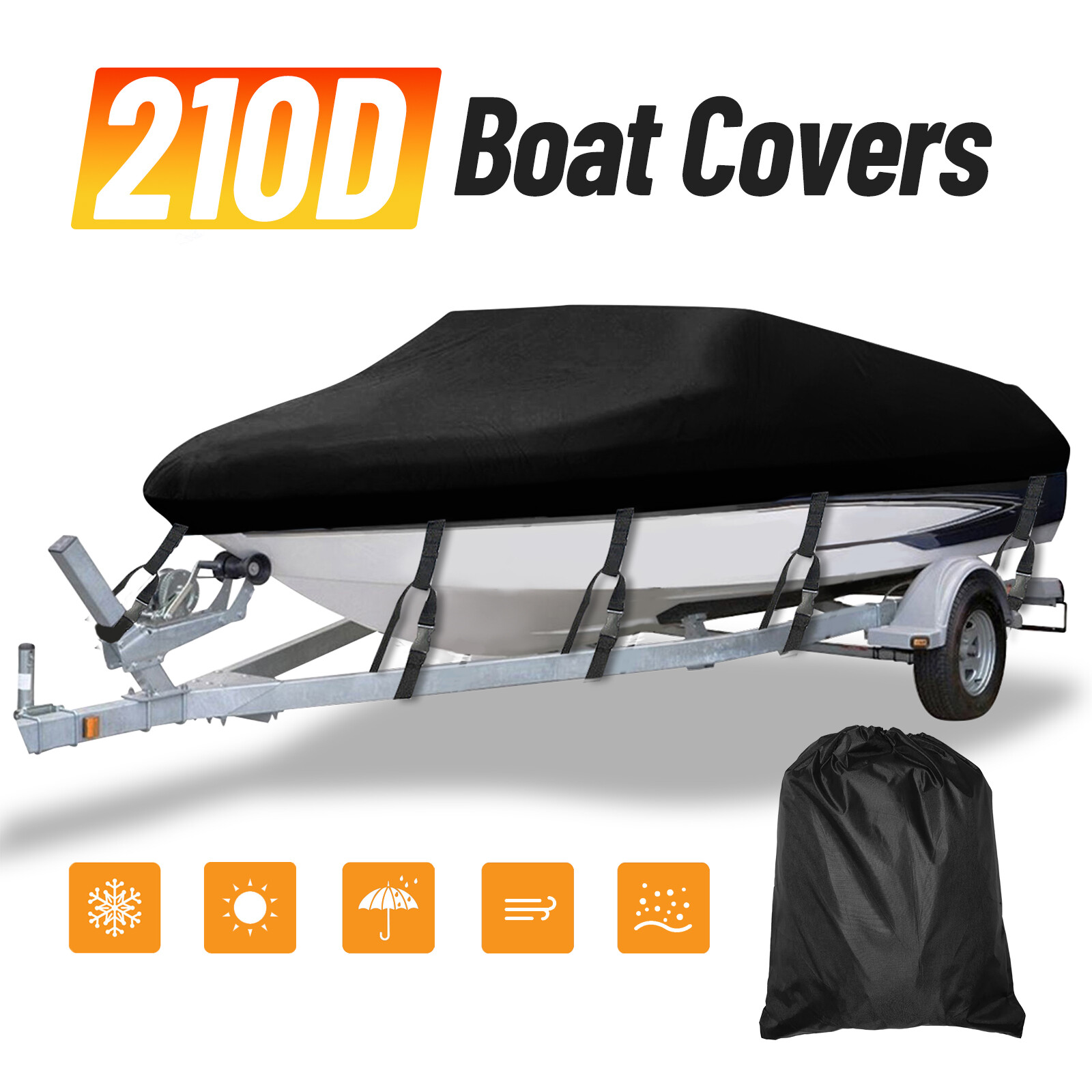 17' 18' 19' Heavy Duty Boat Cover Trailerable Fishing Ski Bass V-Hull Runabouts