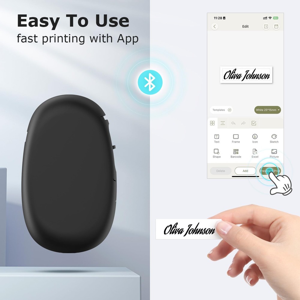 E10 Bluetooth Label Maker Machine Tape Continuous Waterproof App Fonts Black
