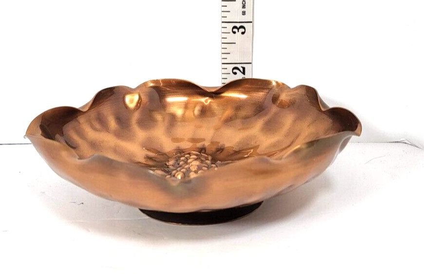 Solid Copper Dish Vintage Grape Design Candy Dish Made in USA Signed