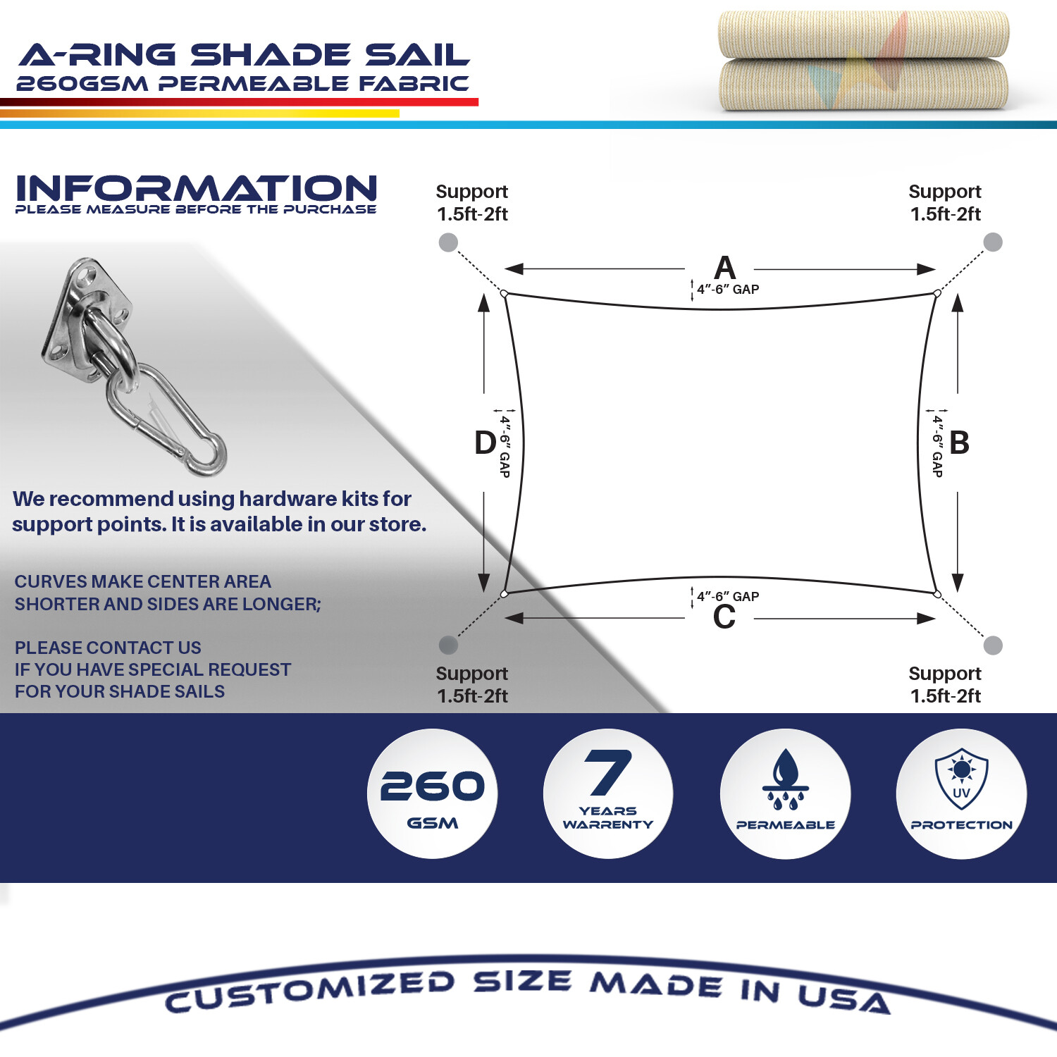 24x24' Sun Shade Sail Heavy Duty Awning Garden Yard Canopy Cover w/ Steel Wire