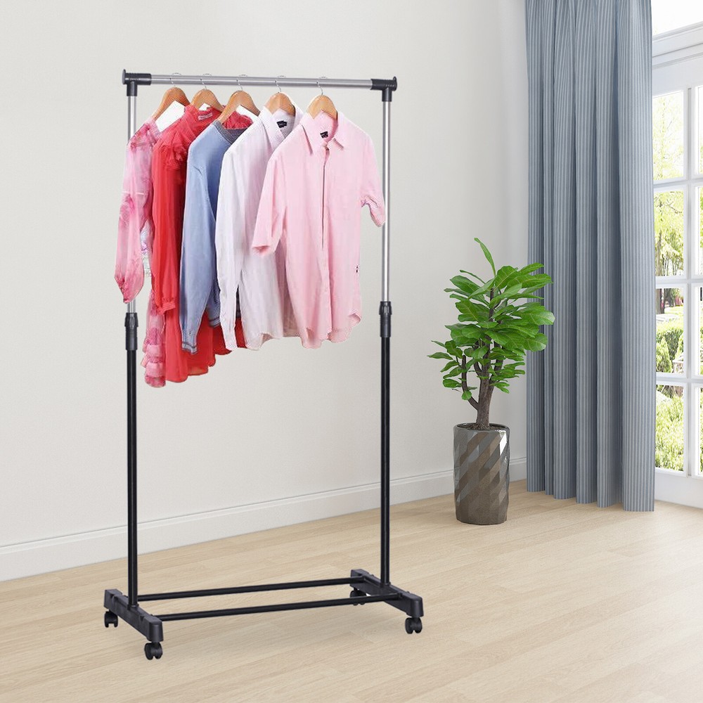 Floor Standing Clothes Storage Shelf Drying Hanging Rack Coat Hanger Retractable