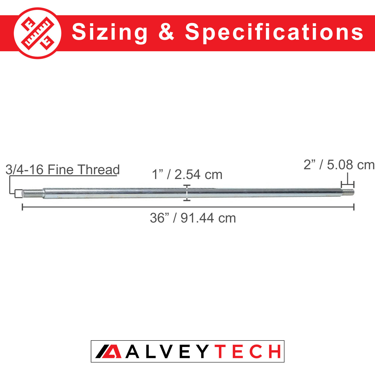 36" x 1" Steel Axle Rod with 3/4-16 Fine Thread and 1/4" Keyed Shaft for Go-Kart