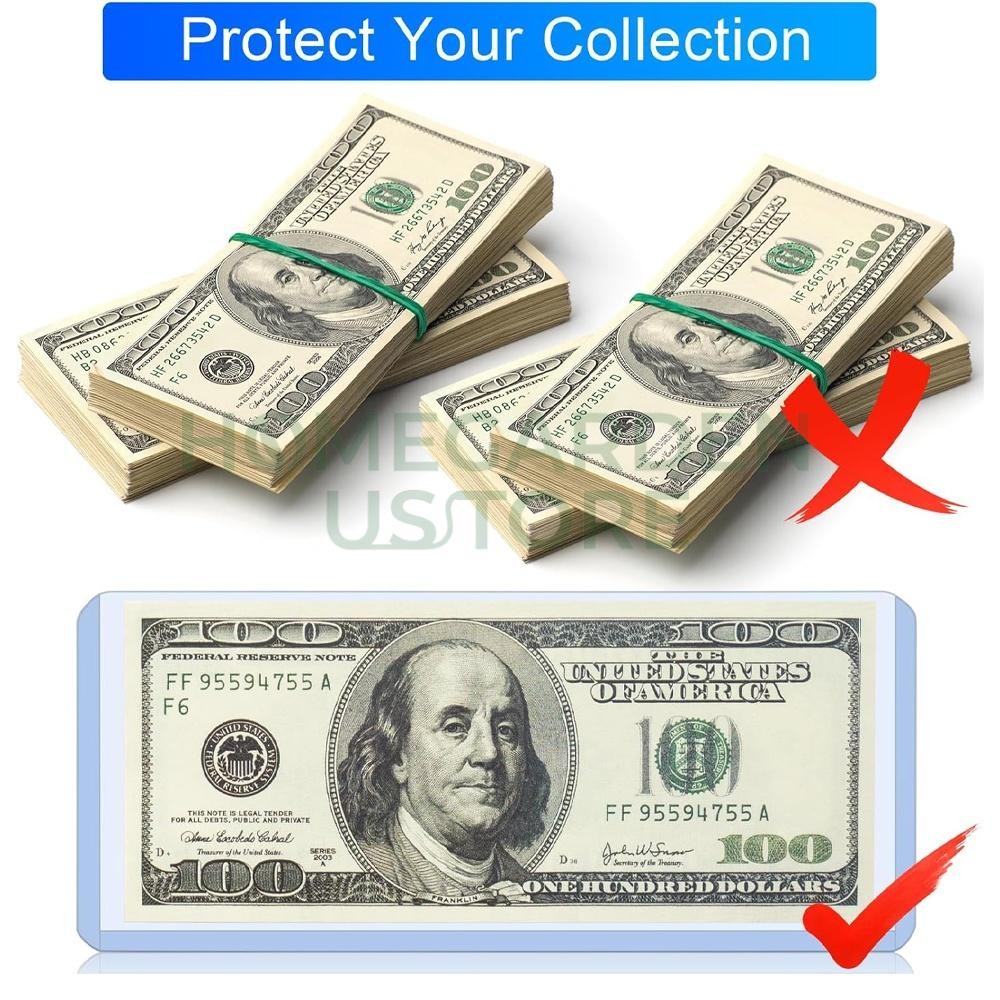 (50) CURRENCY HOLDERS Semi Rigid REGULAR Vinyl Sleeves for Banknotes Dollar Bill