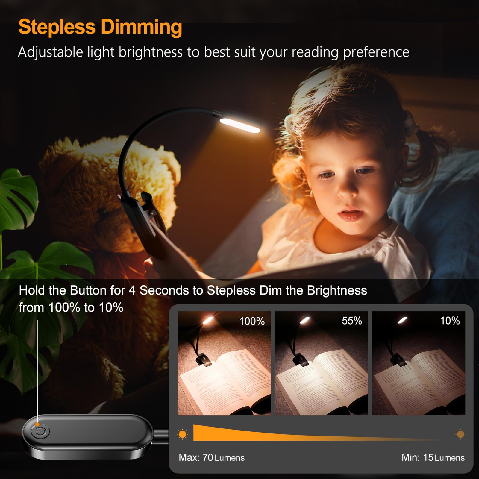 Gritin 16 LED Rechargeable Book Light for Reading in Bed- One Size, ‎Black