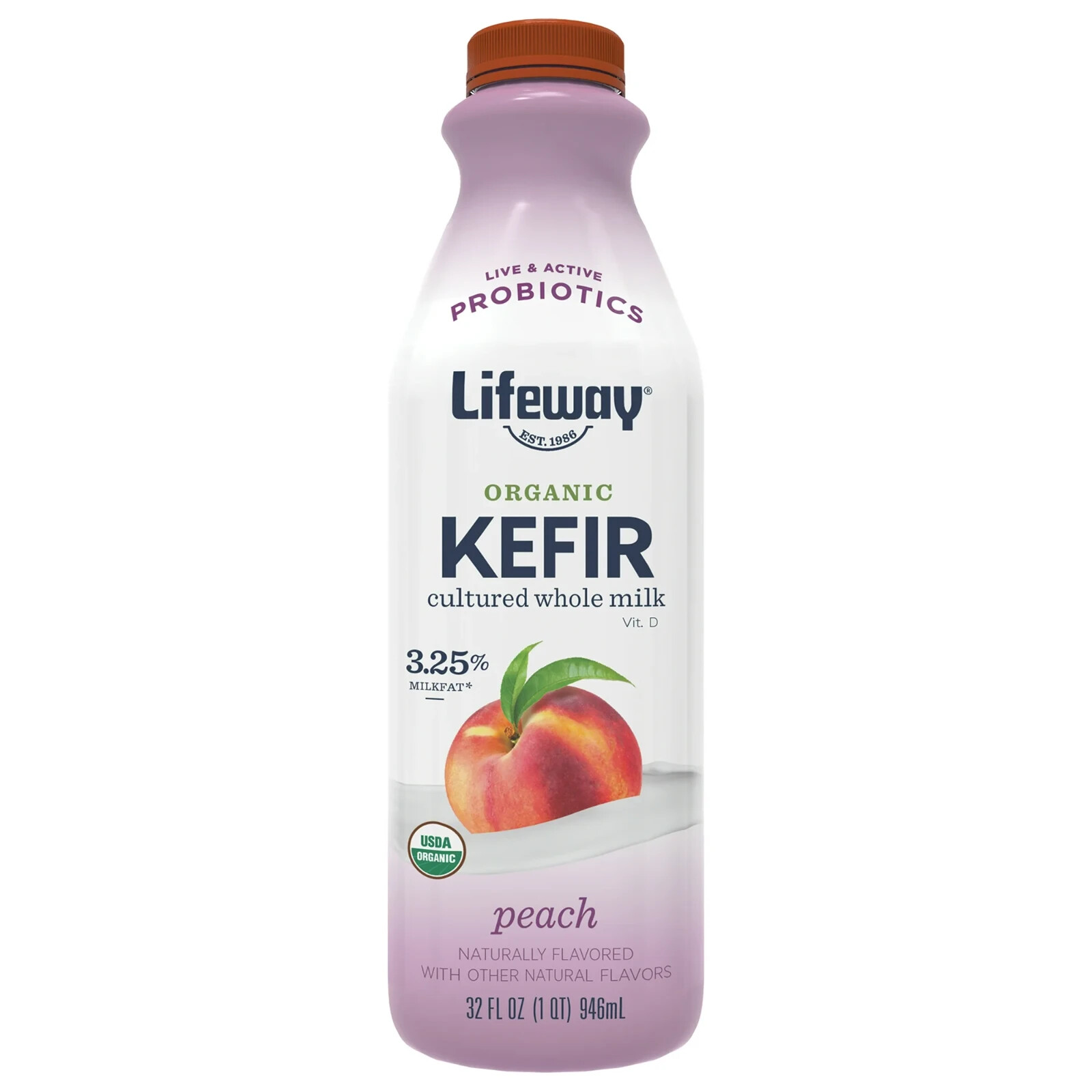 3 Pack Lifeway’s Organic Peach Kefir Lactose-Friendly Probiotic Drink Size 32 oz