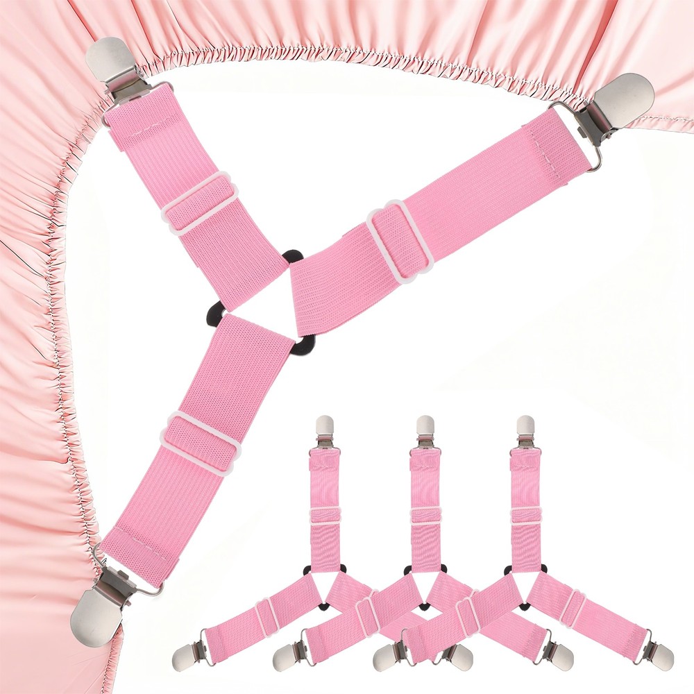4Pcs Bed Sheet Holder Straps Elastic Adjustable, Pink