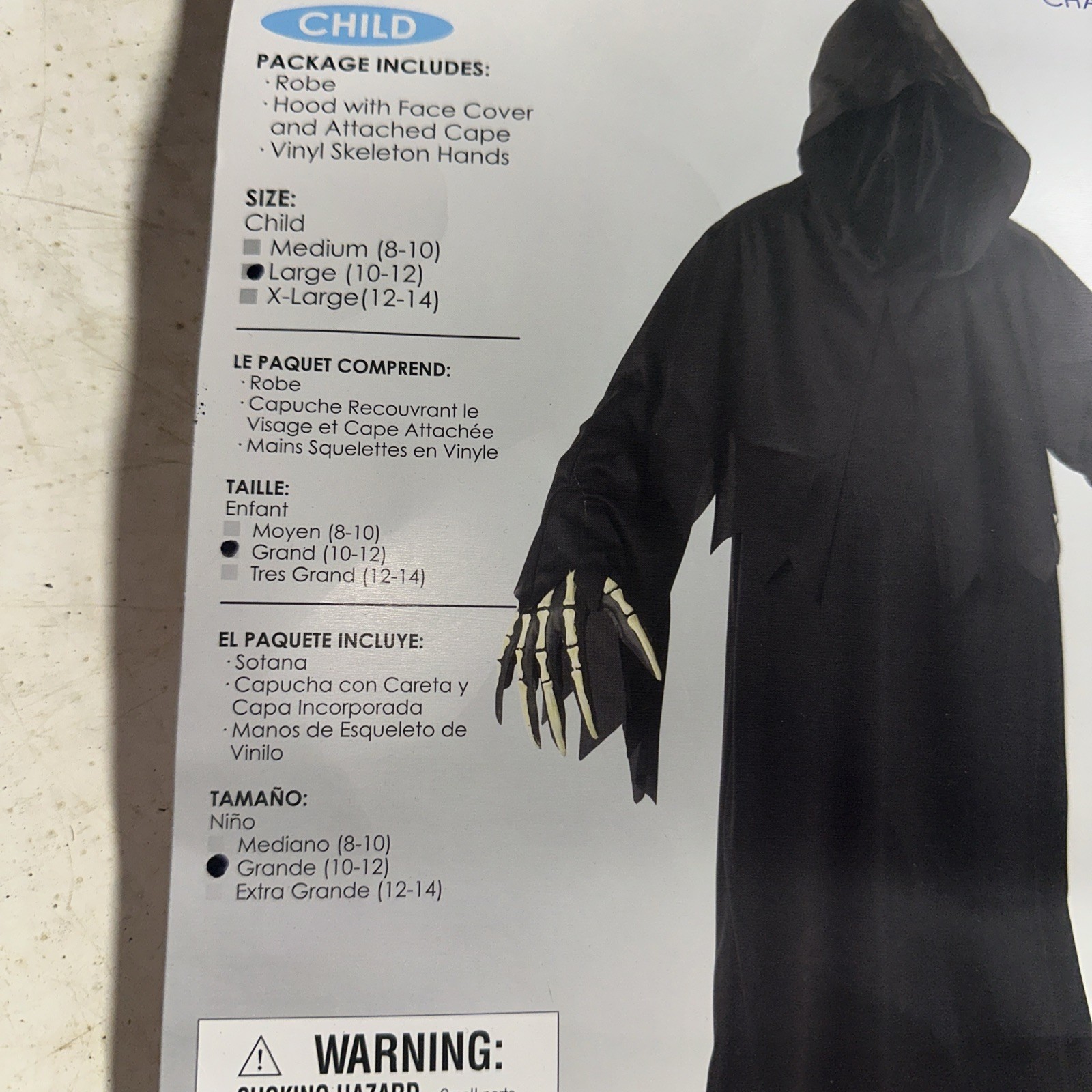 Grim Reaper Children Halloween Costume Large 10-12 Black California Left Glove