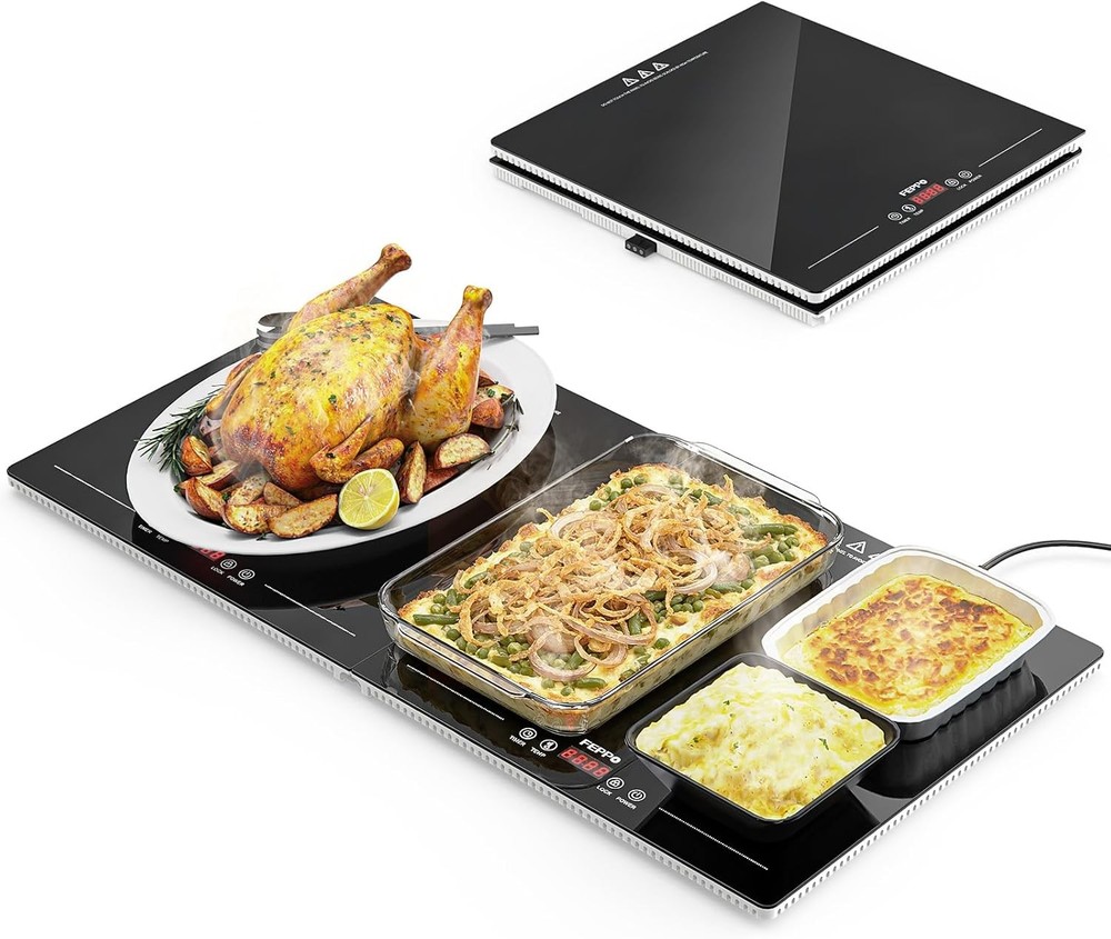 FEPPO Electric Warming Tray with Independent Temp & Timer Control, 2-in-1 Modula