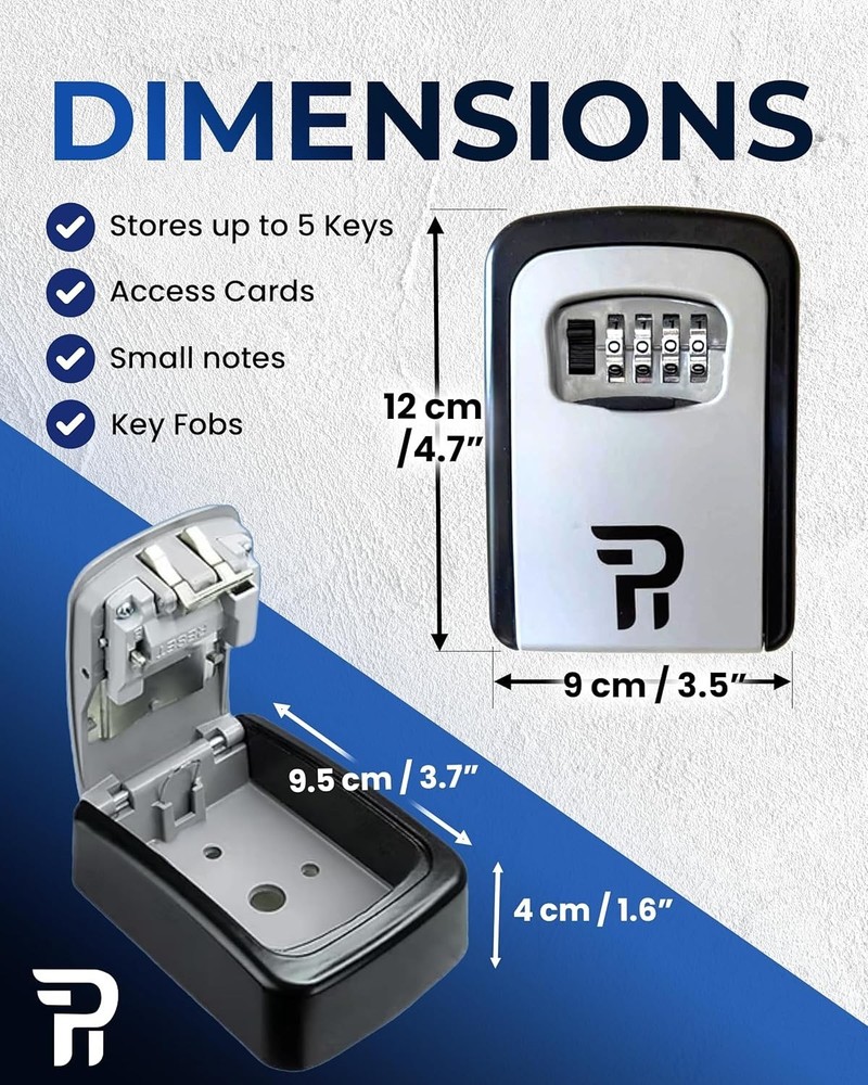 Key Lock Box for Outside – Large Outdoor Lockbox for Keys with Code, 4-Digit ...
