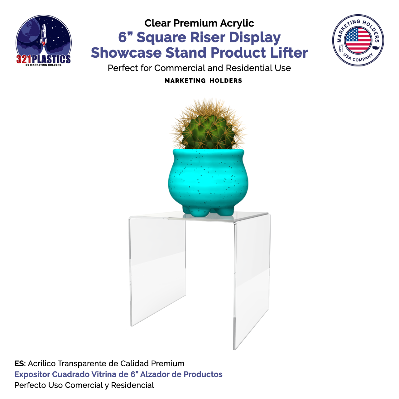 6" Square Riser Display Showcase Stand Acrylic Product Platform 3 Sided Riser