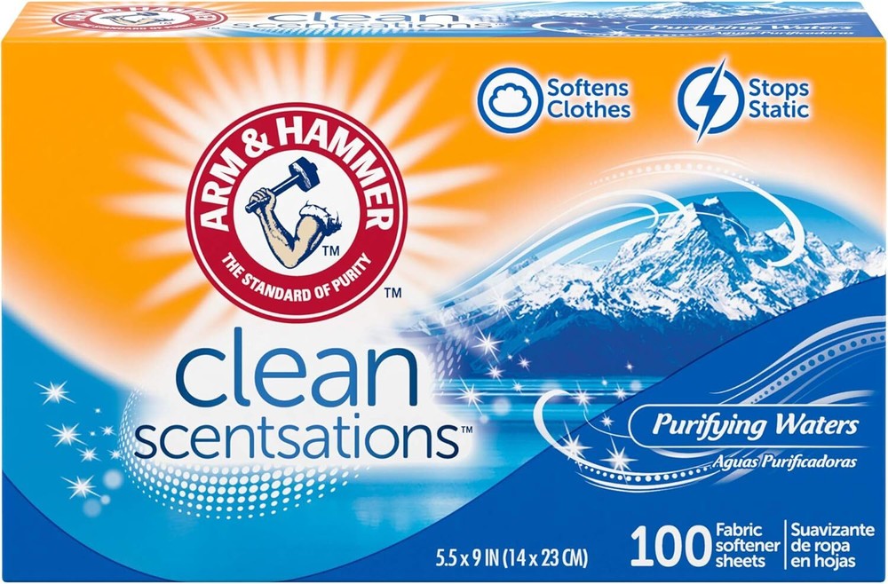 ARM & HAMMER Fabric Softener Sheets, 100 sheets, Purifying Waters