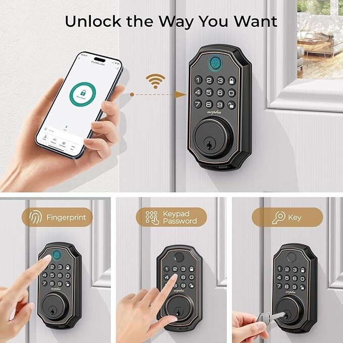 ARPHA Fingerprint Keyless Smart Door Lock APP Control Bluetooth Keypad Deadbolt