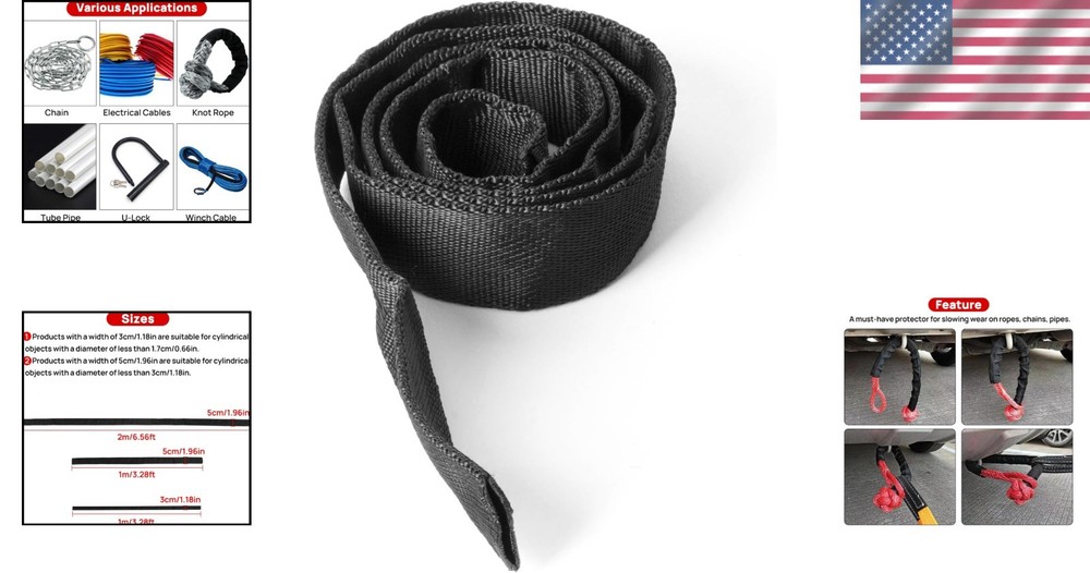 3.28ft Winch Cable Cover - Durable Polyester Protector for Off-Road & Marine Use