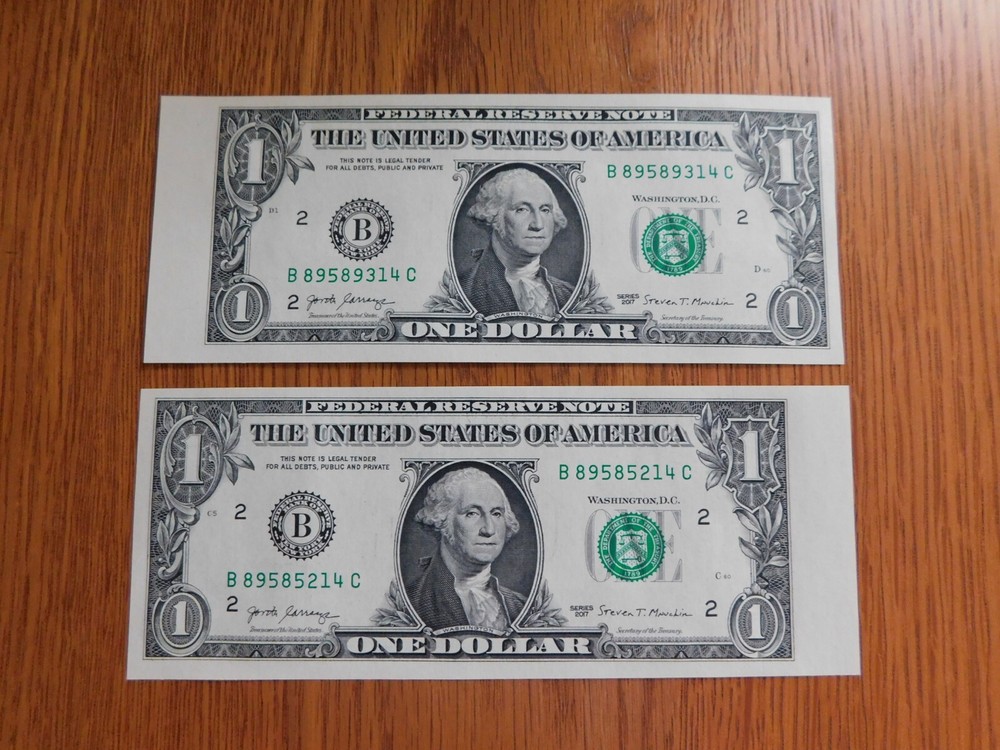 US $1 DOLLAR BILL LEFT  & RIGHT END CUT FROM UNCUT SHEET OF BILLS MONEY CURRENCY