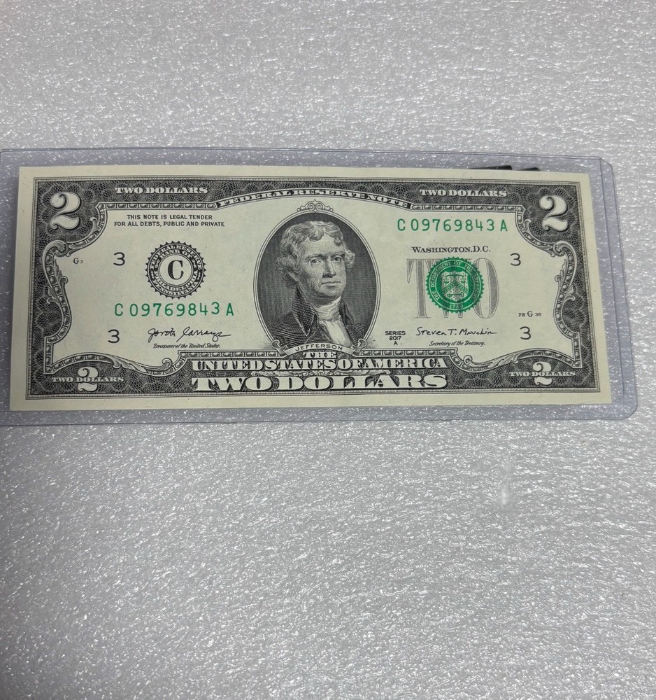 Rare ! Uncirculated 2017A $2 Error Low #’d Note W/stuck Digit Perfect Condition