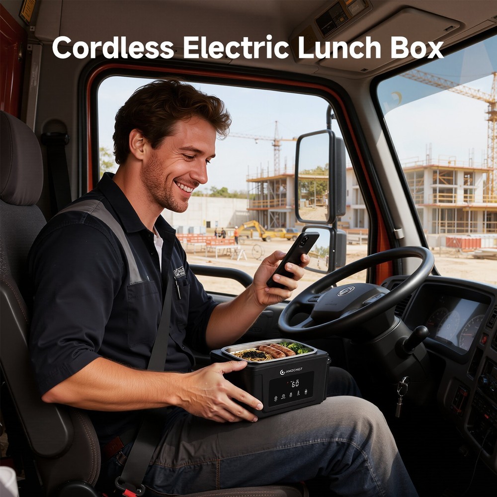 AMZCHEF Cordless Electric Lunch Box,Heater with 5 Heating Elements & Auto Temp