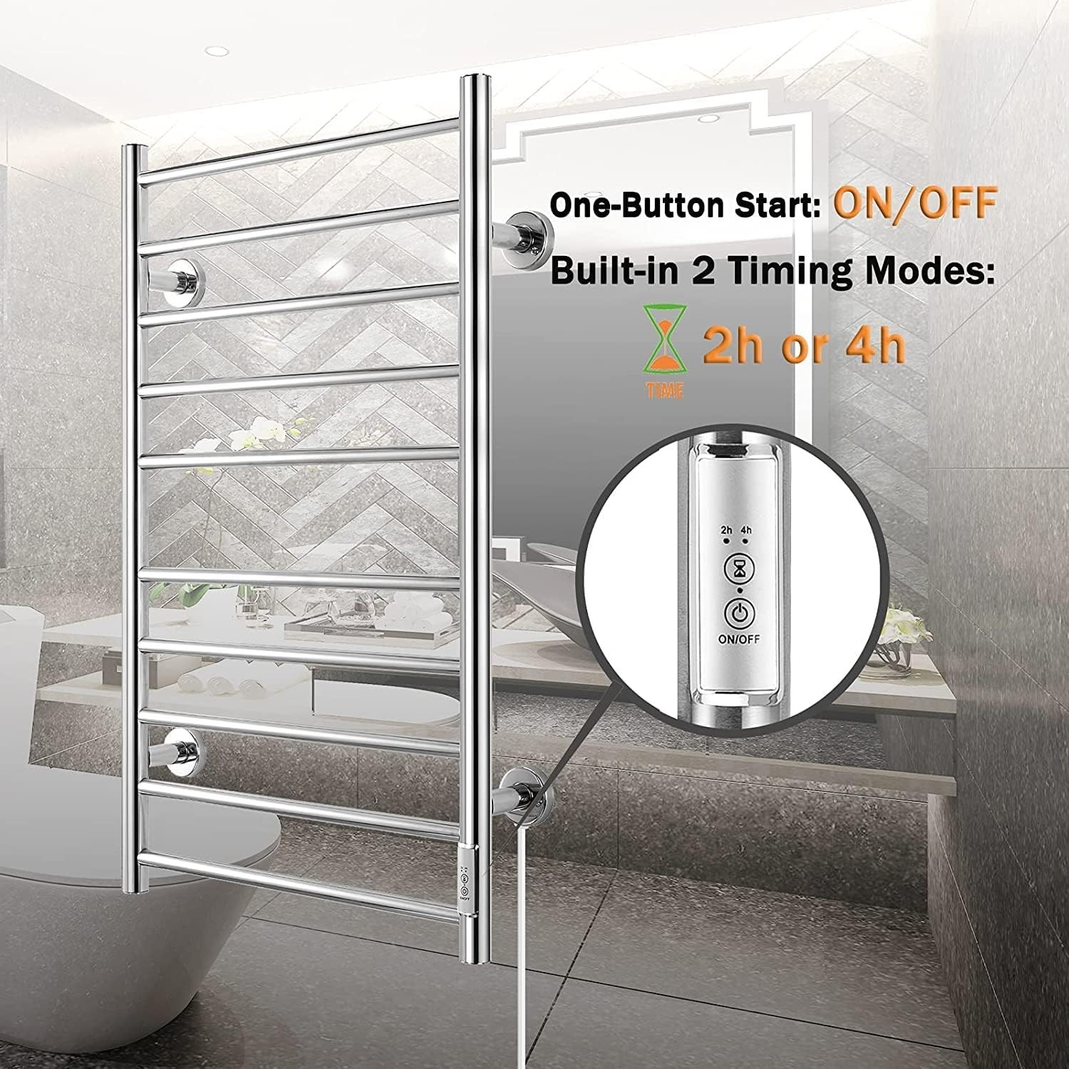 Electric Heated rack towel Warmer 10 Stainless Steel Bars Drying Bathroom silver