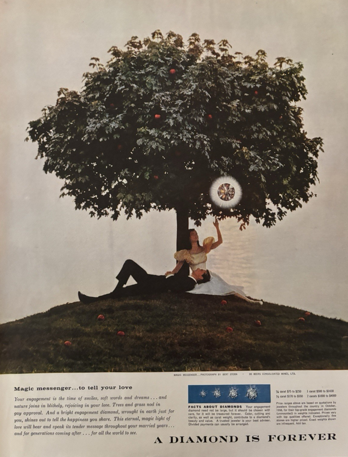 1958 De Beers Diamond Is Forever Magic Messenger Love Tell Her Vintage Print Ad