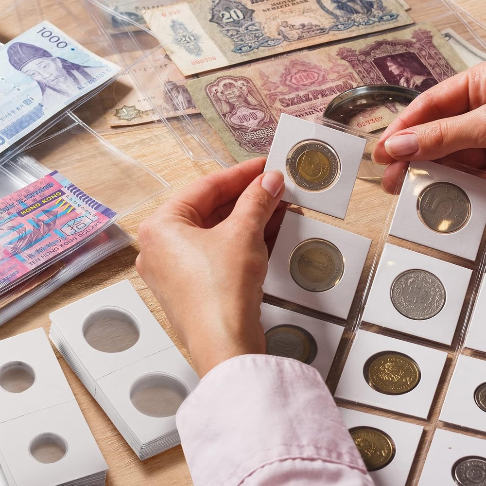 120 Pieces Self Adhesive Coin Holders, Cardboard 2x2 6 Assorted...