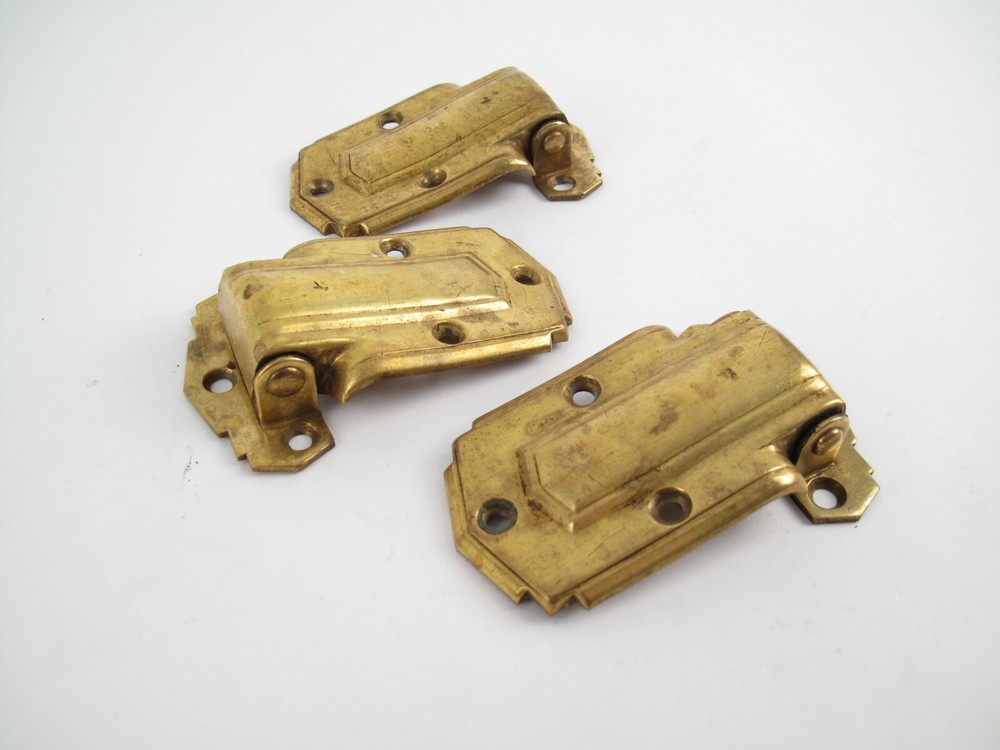 THREE / Vintage Art Deco Stepped Skyscraper Offset Cabinet Hinge 4.5"x3"