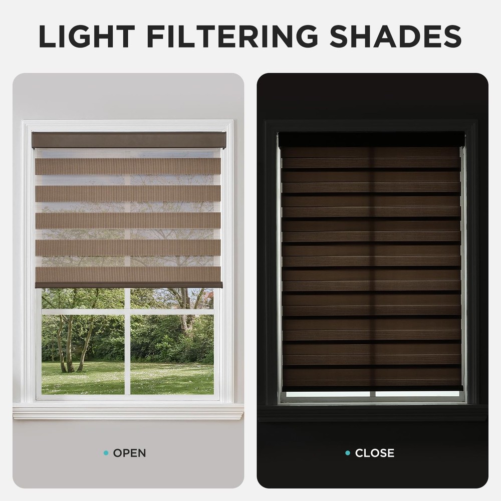 Cordless Zebra Blinds for Windows, Dual Layer Light Control Window Blinds wit...