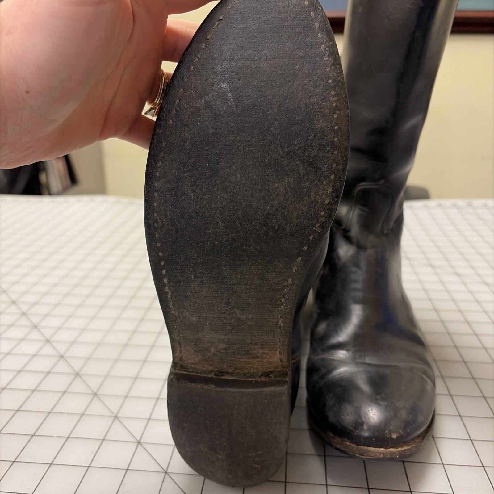 'Effingham' Brand Black Leather Tall Riding Boots, Made in USA - SIZE 8 1/2