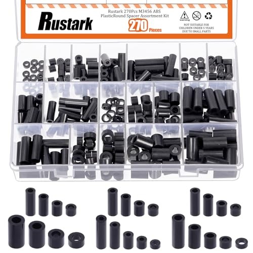 270Pcs 18 Sizes M3 M4 M5 M6 Nylon Round Spacer Standoff Assortment Kit Black
