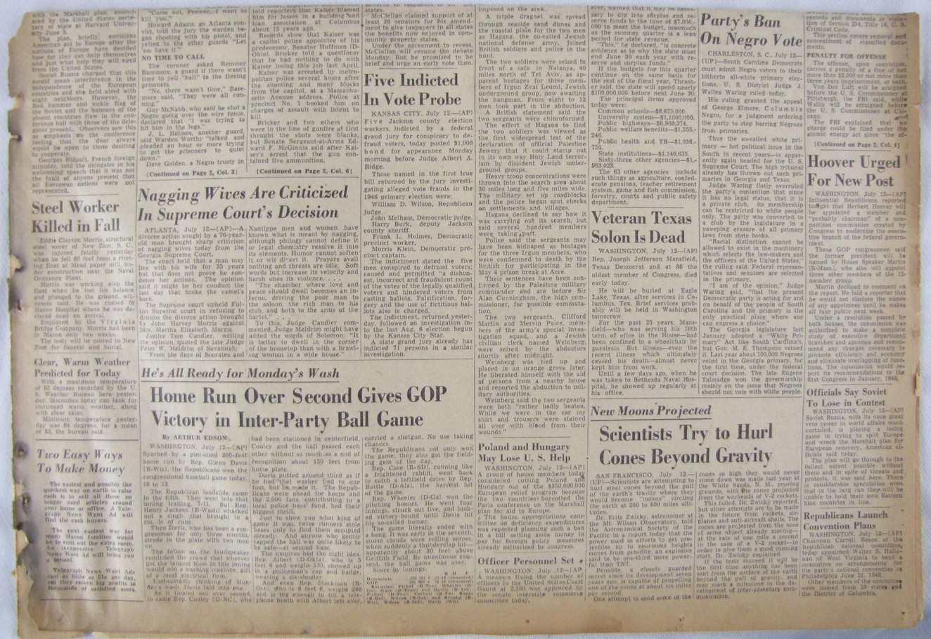 Vintage 1947 South Carolina Democrats Forced to Allow Blacks to Vote Newspaper