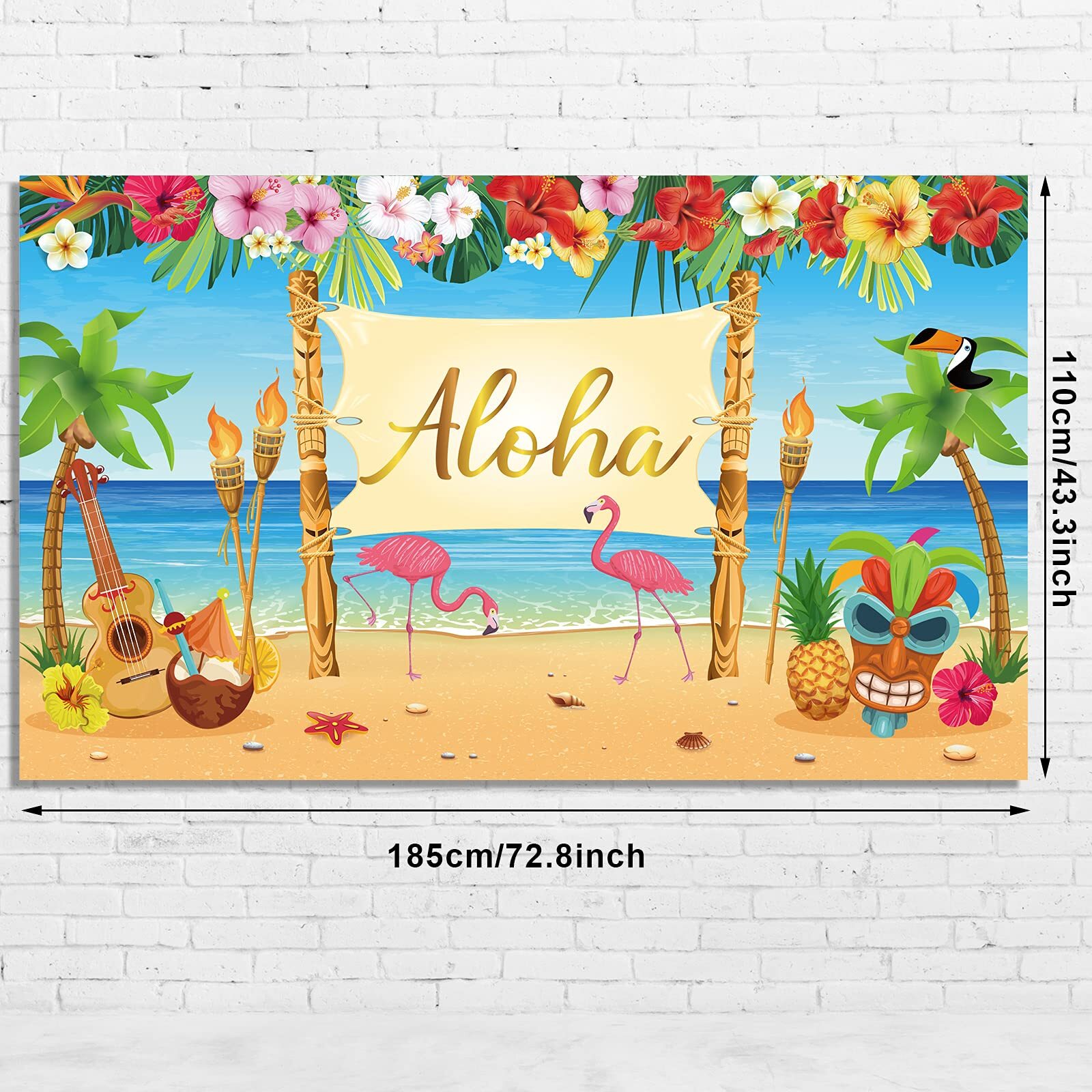 Hawaiian Aloha Decoration, Extra Large Summer Luau Backdrop
