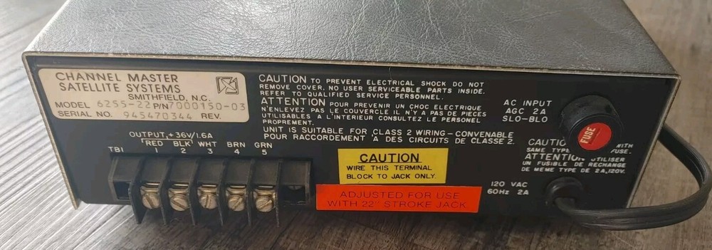 Channel Master Satellite Systems 6255-22 Power Drive Untested Powers On