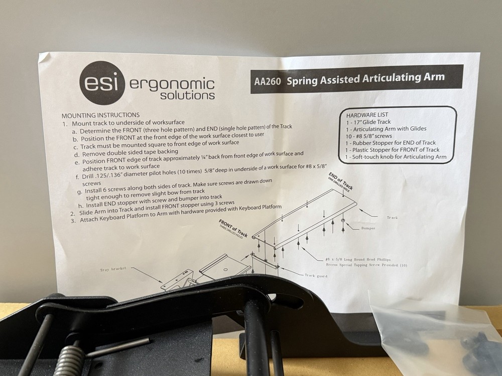 ESI Ergonomic Solutions AA260 Spring Assisted Articulating Arm – NEW
