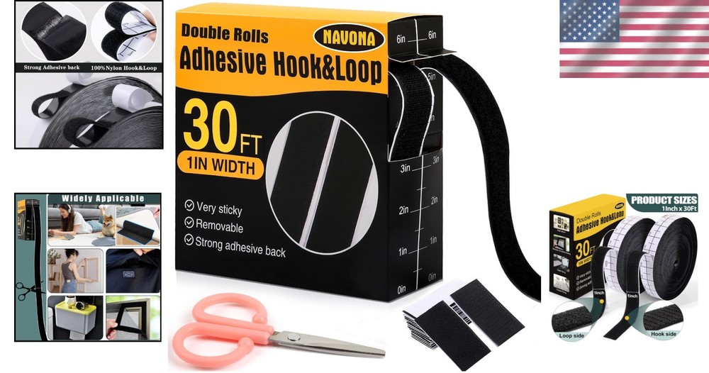 Versatile 30FT x 1 Inch Nylon Hook and Loop Strips – Adhesive Solution for Home
