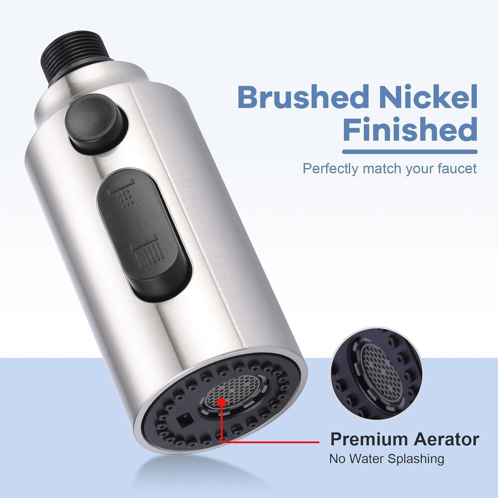 Pull Down Faucet Sprayer Head Replacement, Brushed Nickel 3 Function Pull Out