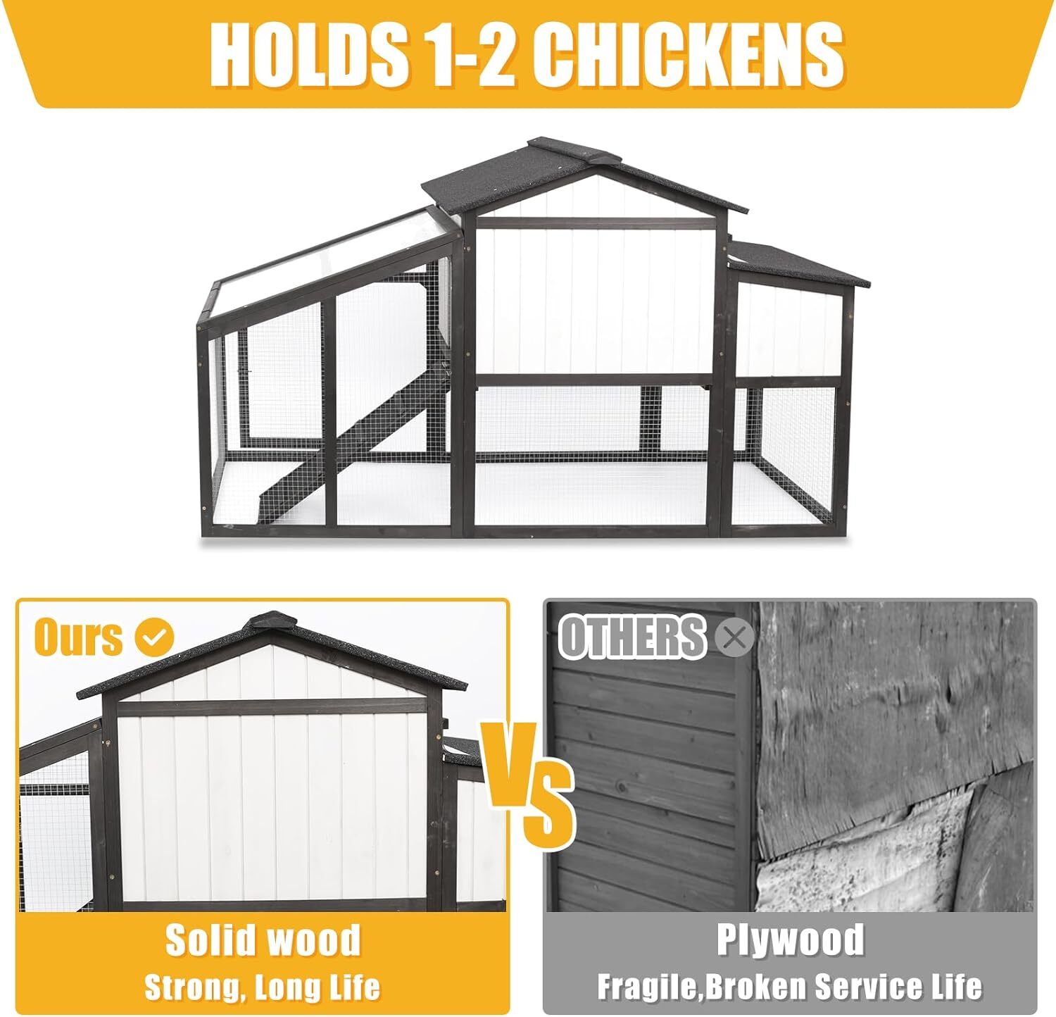 PetsCosset Chicken Coop Outdoor Wooden Backyard 2-Story Hen House Chicken Run