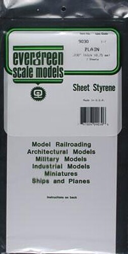 Evergreen Plastic Styrene Plain Sheet .030x6x12 (2) - Model Railroad Scratch