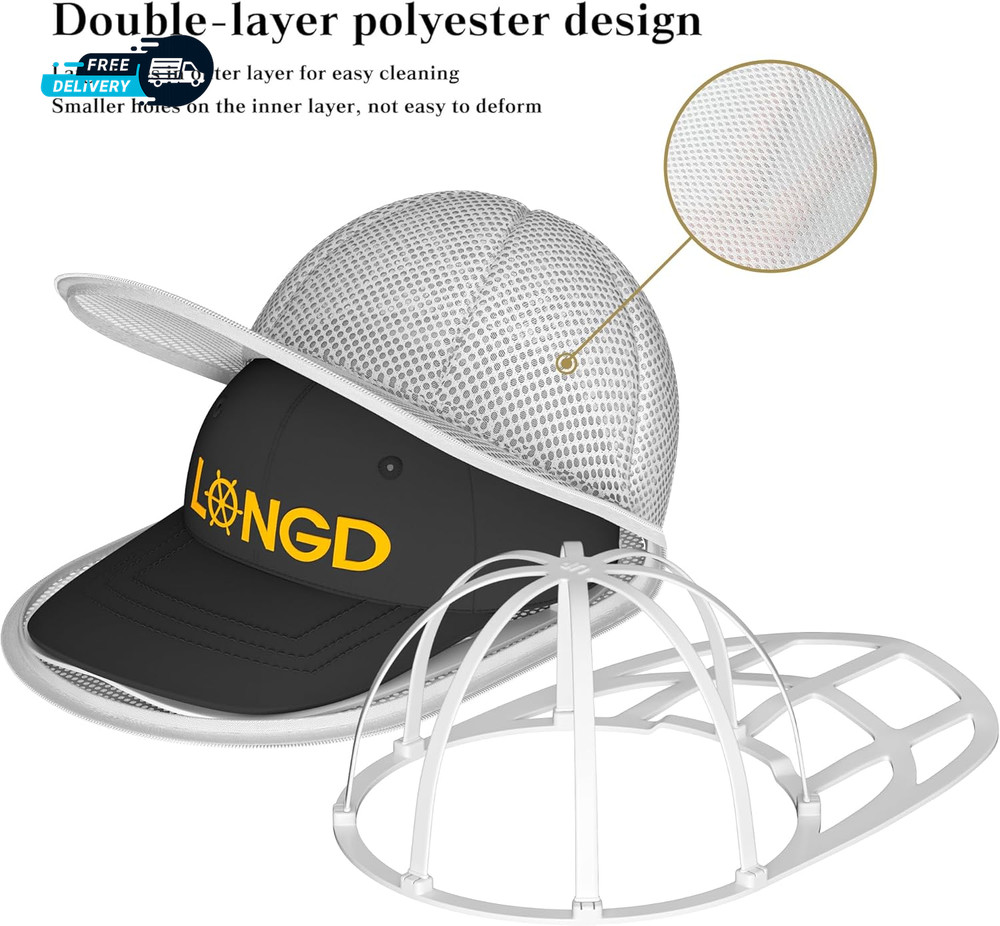 Hat Washer Cage with Snap Lock - Machine/Dryer Safe Compact Hat Cleaner