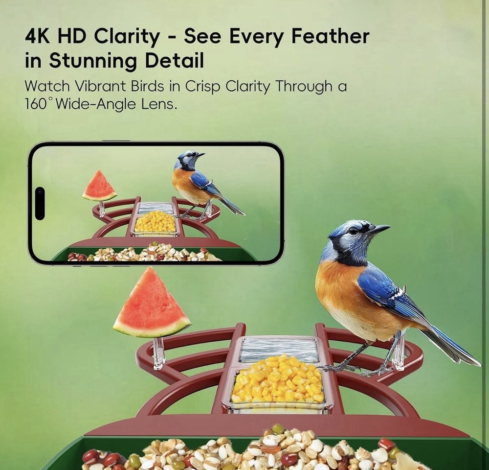 Smart Bird Feeder with Camera, Solar Panel & 5200mAh Battery,