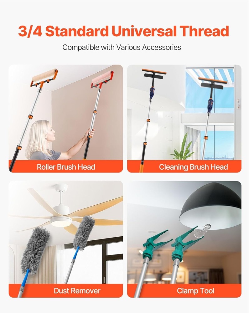 Telescopic Extension Pole, 2-4 FT Multi-Purpose FT, Orange