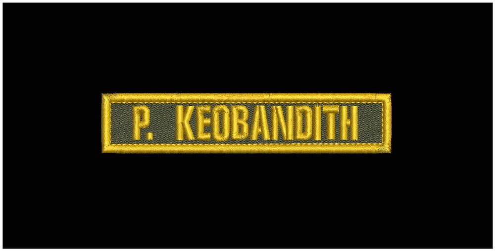 P. KEOBANDITHE MBROIDERY PATCH 5.25X1'' HOOK ON BACK  GOLD ON  RANGER GREEN