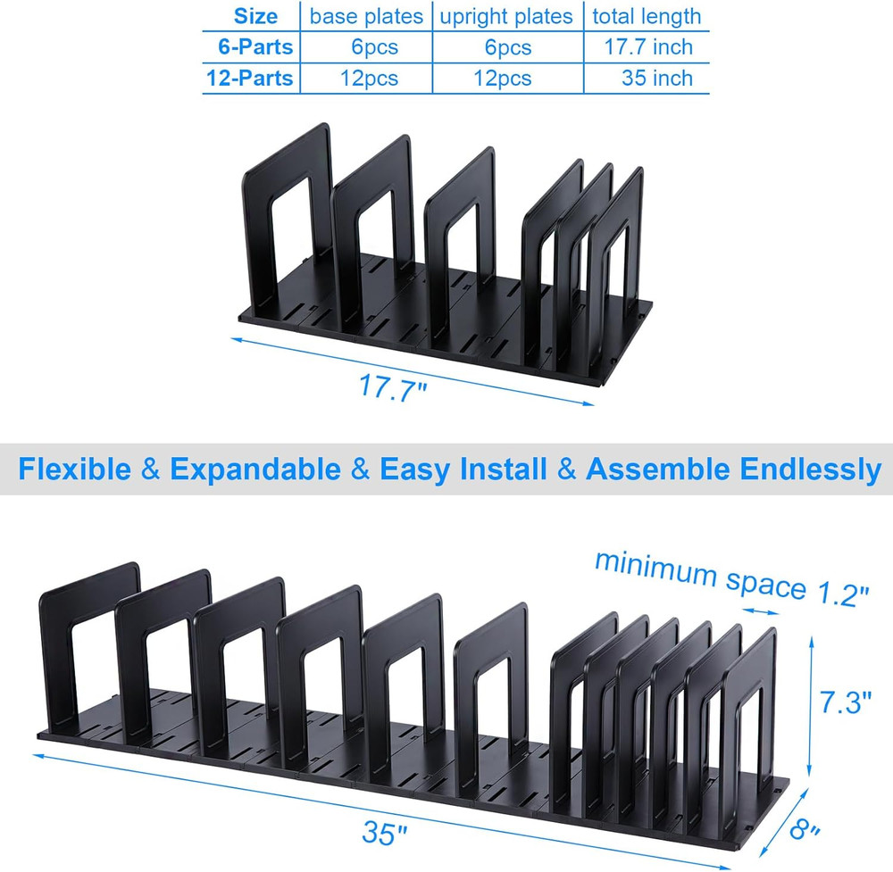 Adjustable Vertical File Sorter Sturdy Plastic Expandable Upright File Holder, D