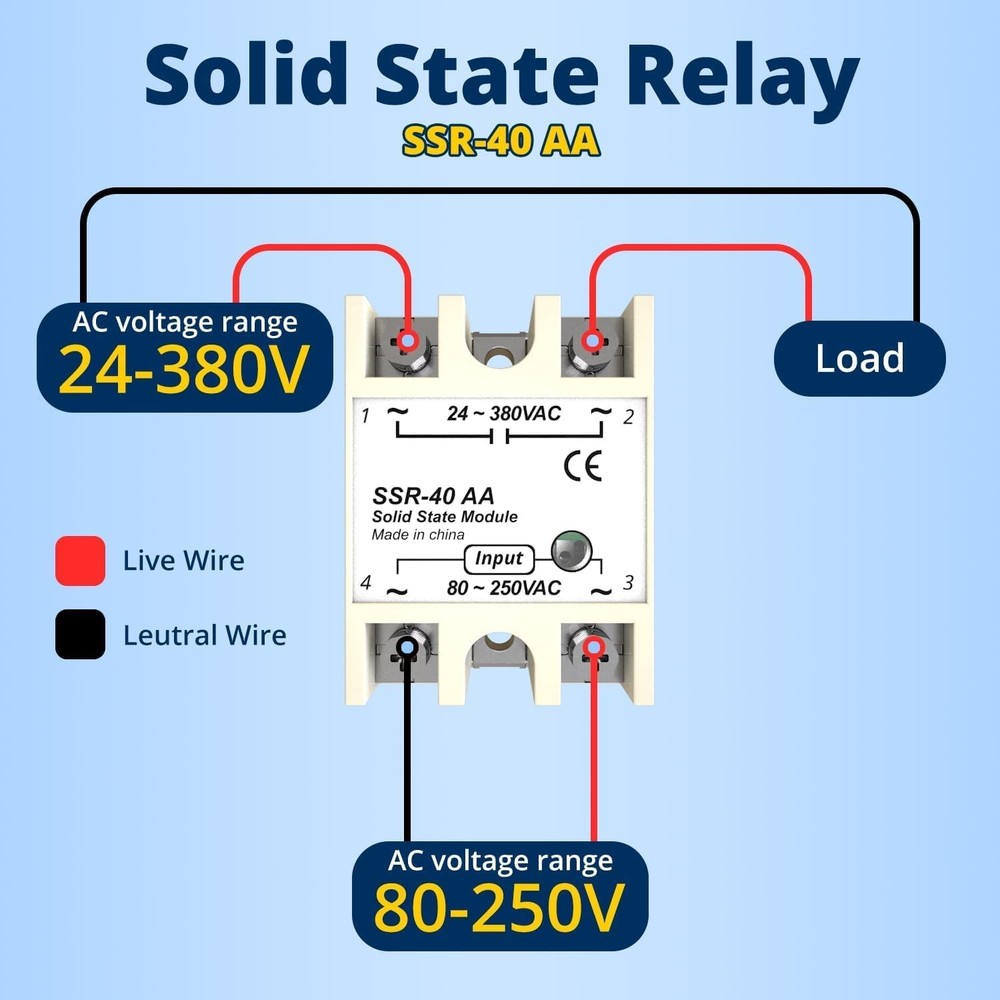 SSR-40AA Solid State Relay AC to AC Single Phase Input 80-250V Output 24-380V