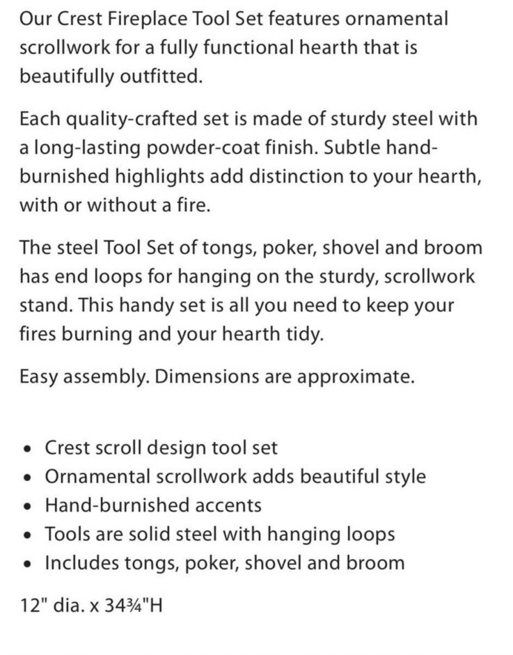 Crest Fireplace Tool Set
