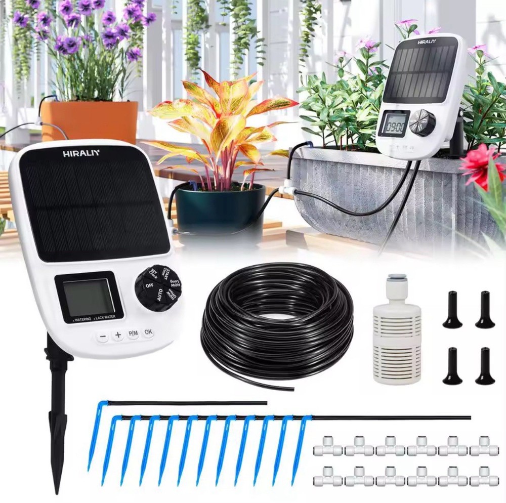 HIRALY Solar Indoor Drip Irrigation Kit – Automatic System for 10 Pots
