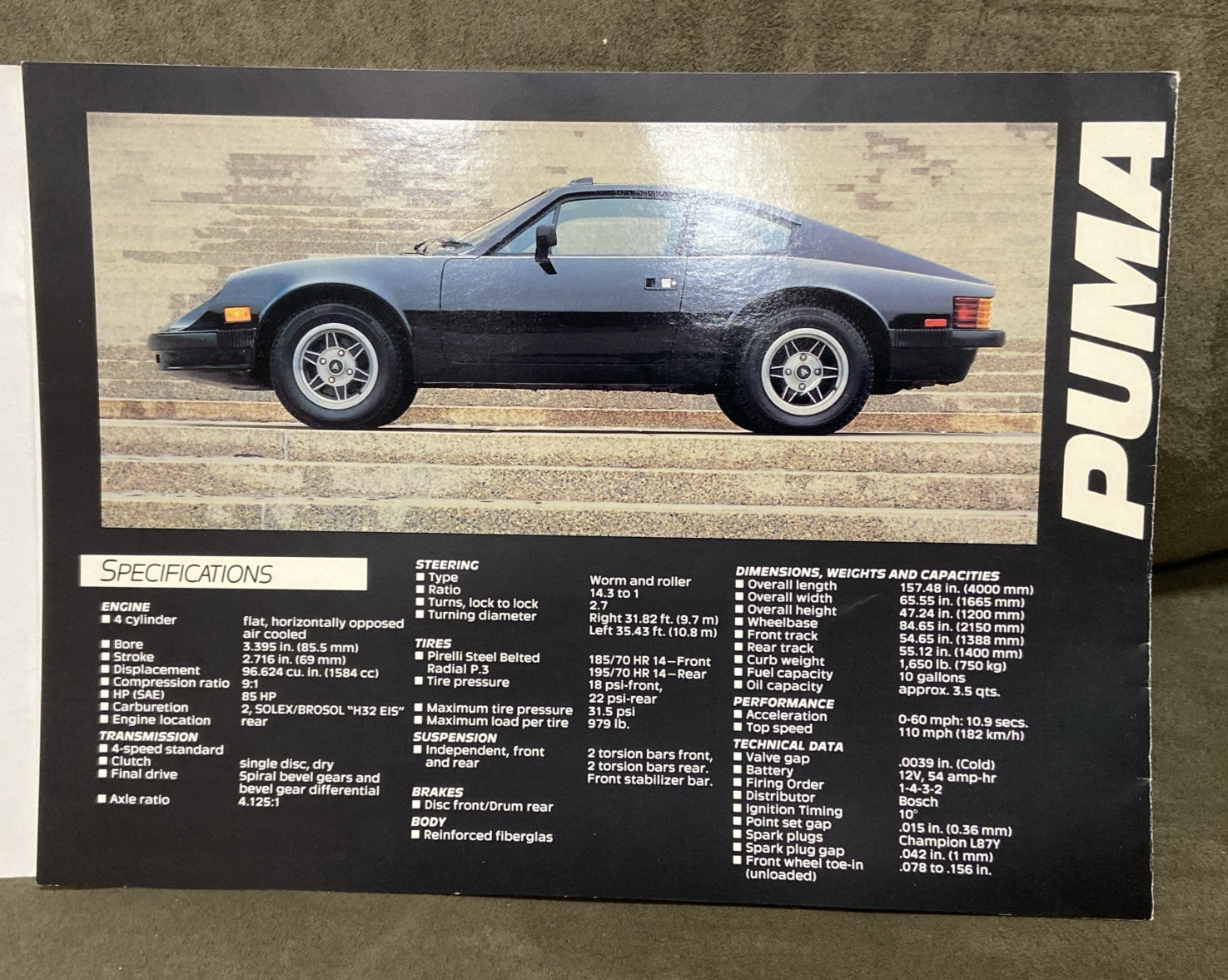 PUMA Sales Brochure GTC & GTI Models USA version kit car literature BRAZILIAN