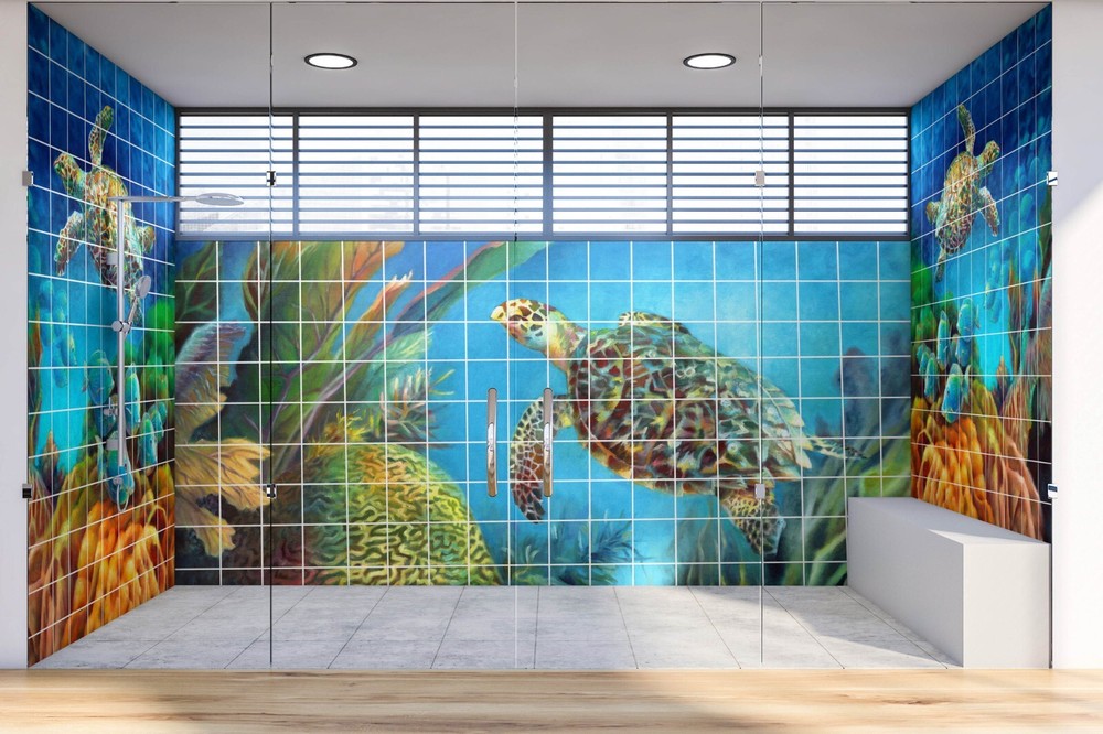 mickey minnie mouse pluto ocean beach sunset ceramic tile mural backsplash