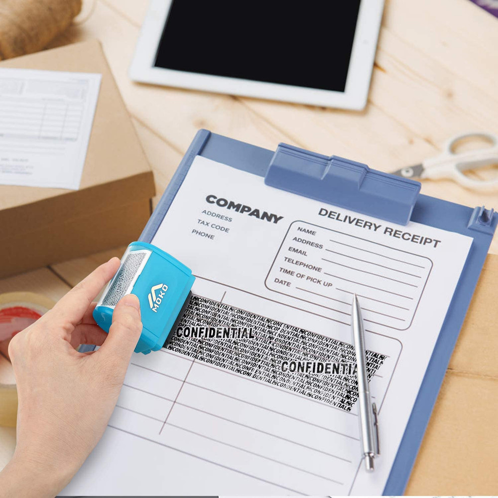 Identity Theft Protection Stamp Roller, Refillable Self Inking Wide Roller Secur