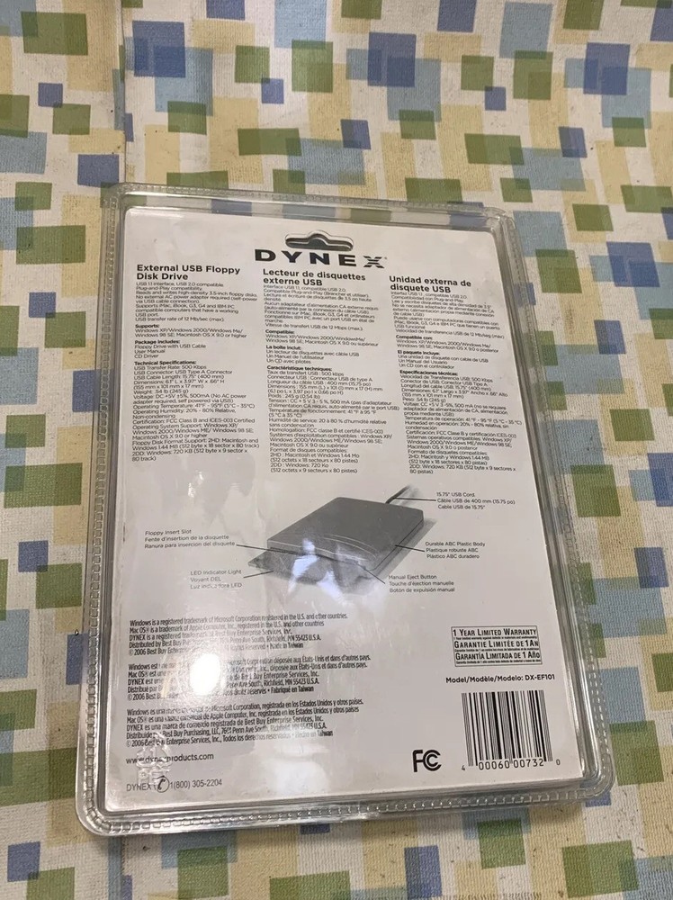 DYNEX DX-EF101 EXTERNAL USB FLOPPY DISK DRIVE NEW