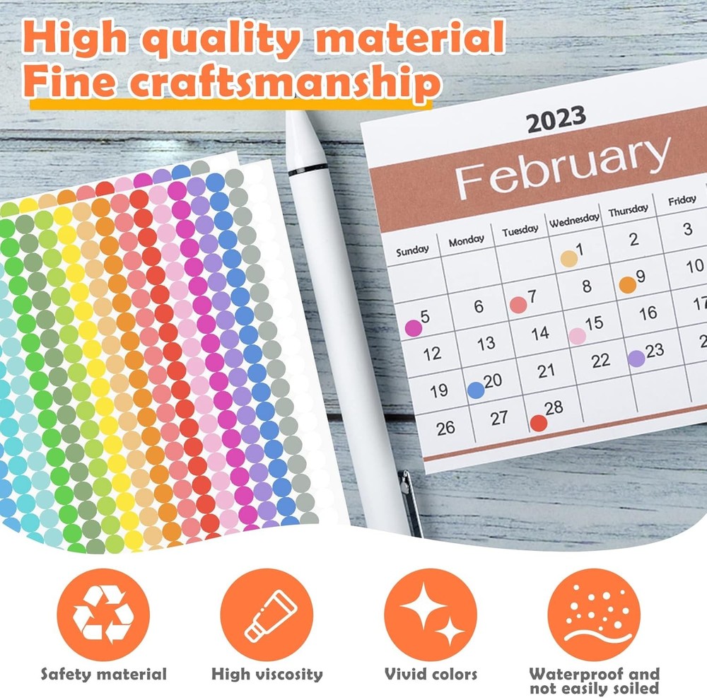 6720 PCS Small Dot Stickers Round Color Coding Labels 6.35mm, Multi