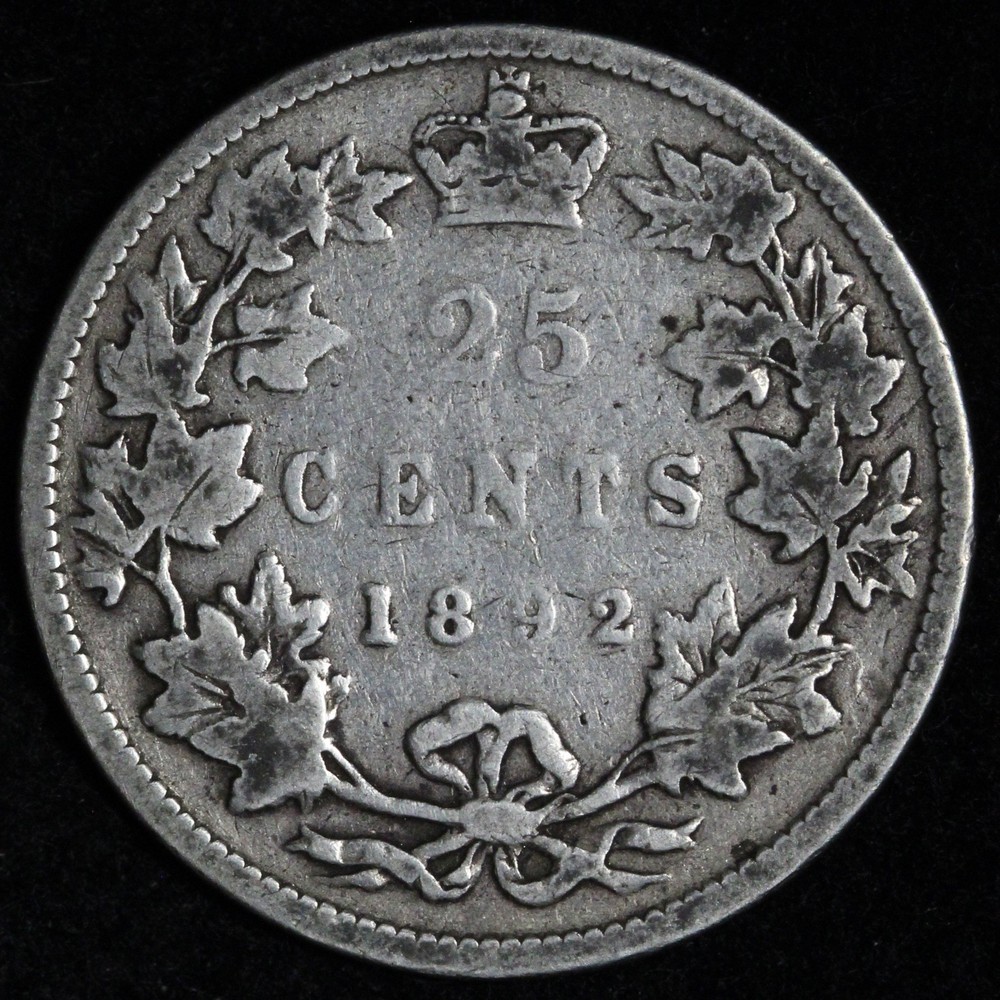 1892 Canada Silver 25 Cents Quarter E397 GDS