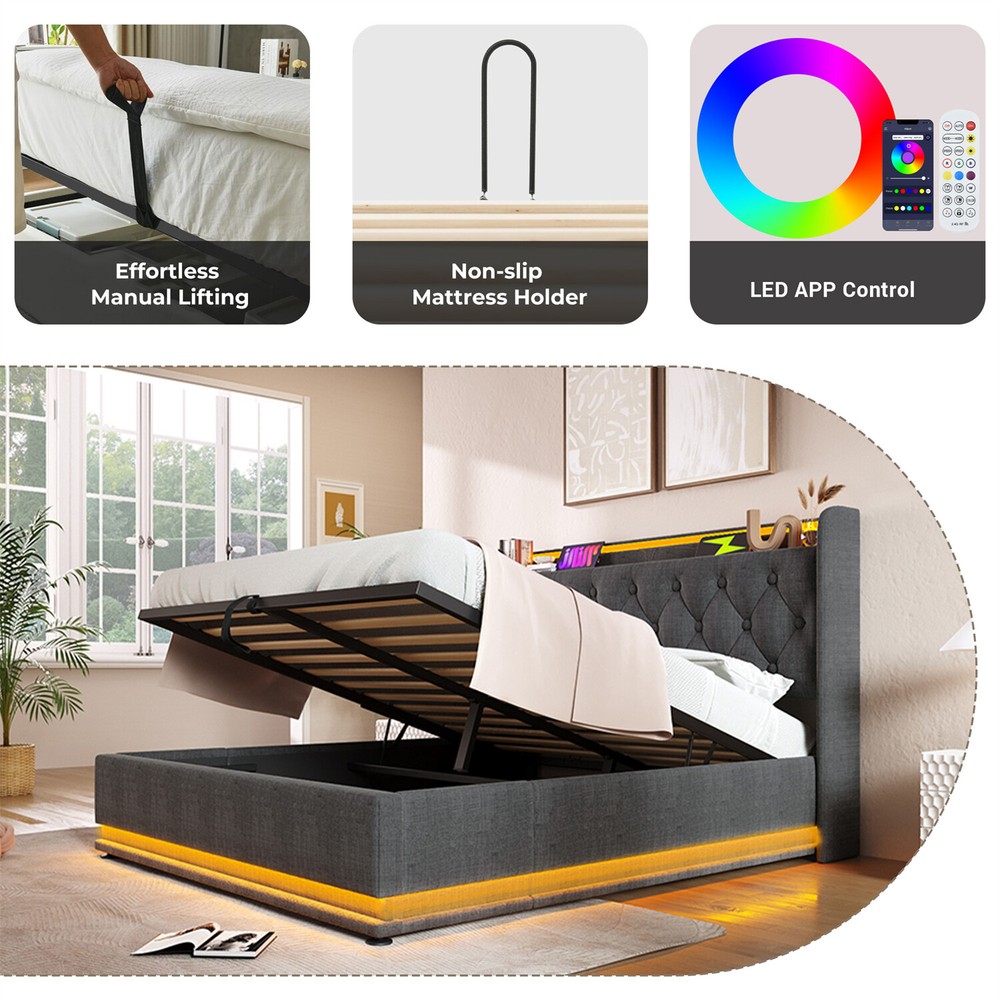 Twin/Full/Queen/King Size Upholstered Platform Bed with Hydraulic Storage System